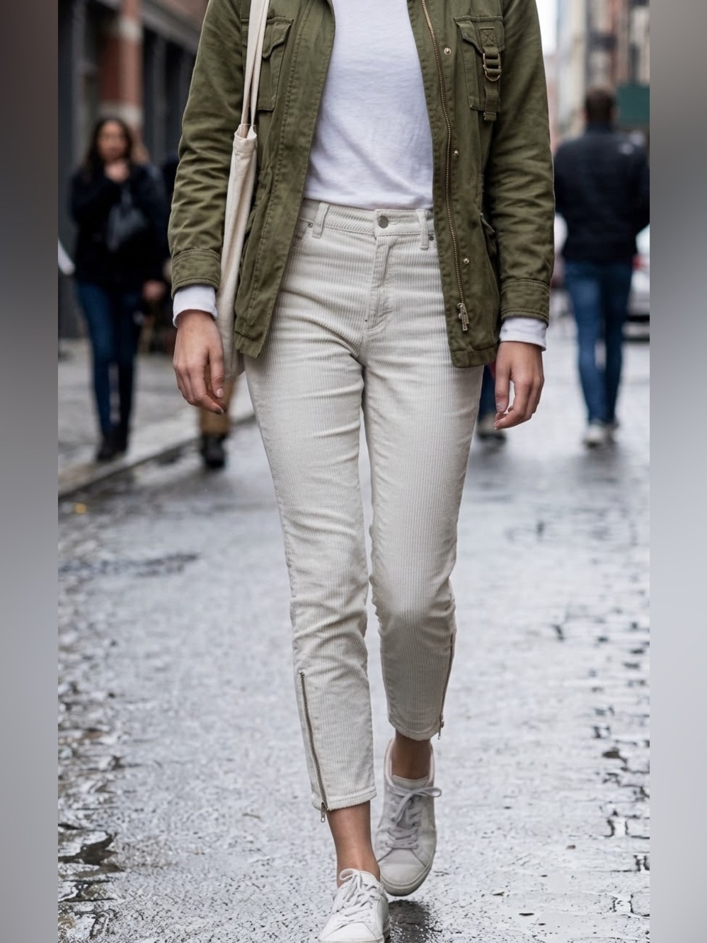 SANDRO Paris Off White Light Gray Corduroy Ankle Zip Cropped Pants EU 36 / US 4
